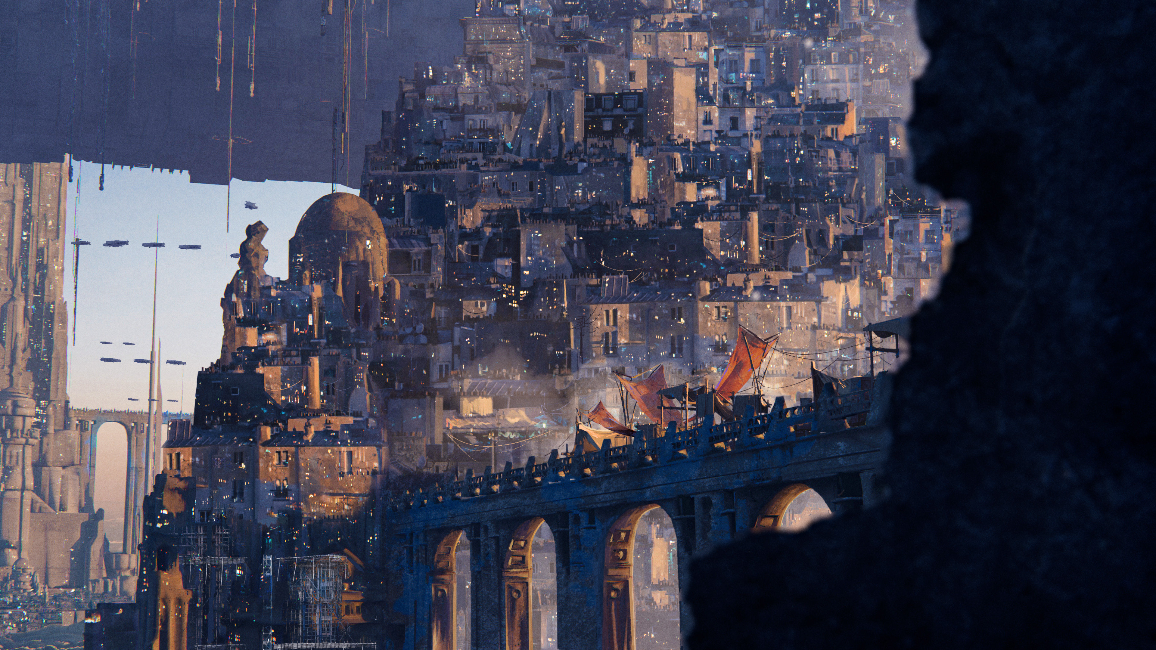 טפט 4K עיר עתידנית ואורות ניאון זוהרים #100