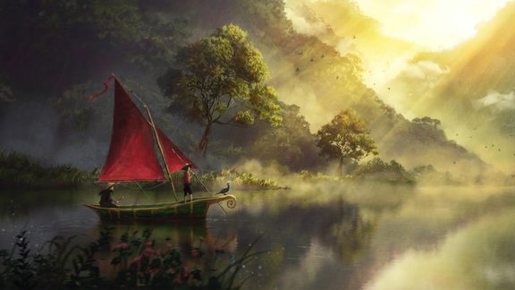 טפט 4K יער קסום ומכושף בעצי ענק ואלומות אור #030