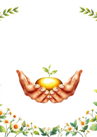 כפות ידיים מרפאות ומגוננות – קרני שמש עדינות וירק
