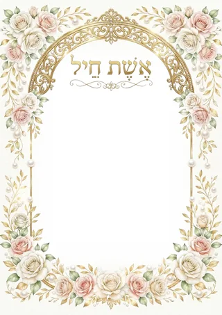 אשת חיל מי ימצא – שושנים צחות, פנינים וגילופי זהב למסגור